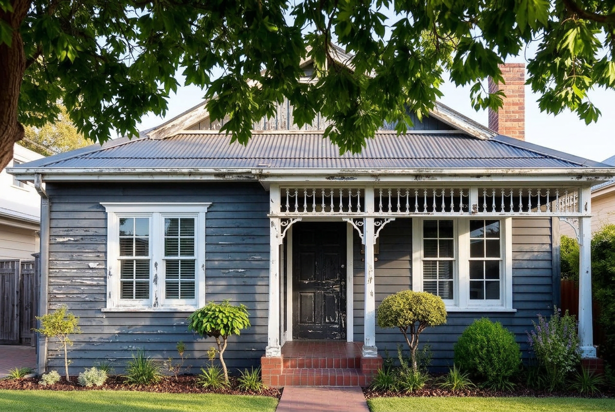 Weathered exterior → fresh modern exterior — before