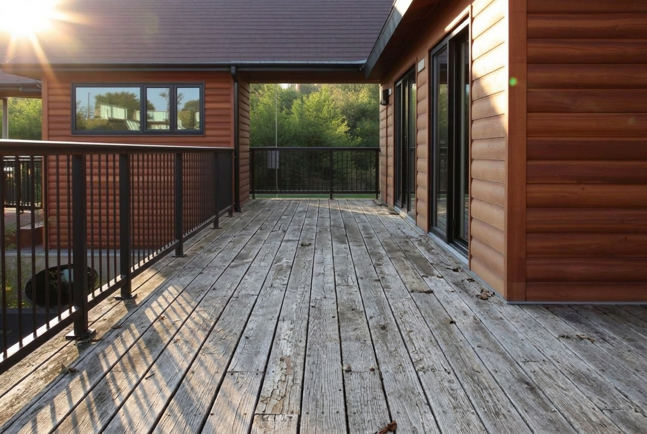 Tired timber deck → restored and refinished — before